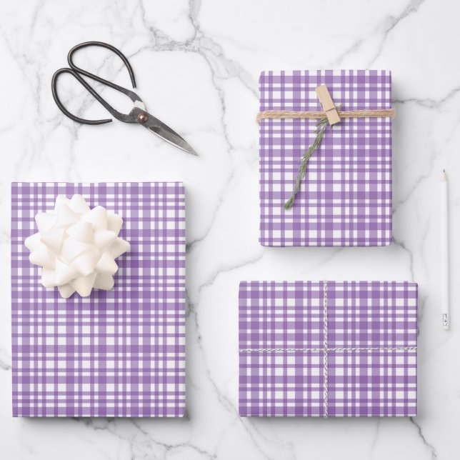 Lavender Gingham wrapping paper sheets (Front)