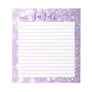 Lavender Glitter Lined Personalized Notepad