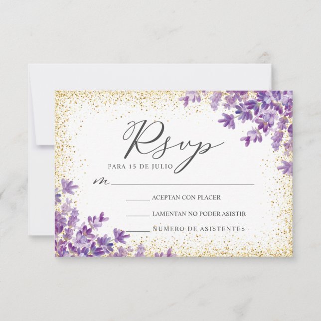 Lavender Glitter Nuestra Boda Spanish Wedding RSVP Invitation (Front)