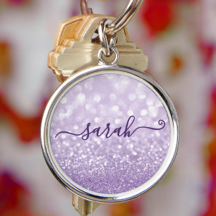 Lavender Glitter Personalized Keychain