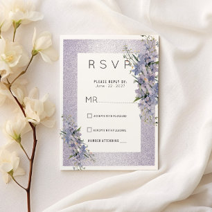 Lavender glitter wildflowers floral Wedding RSVP  Invitation
