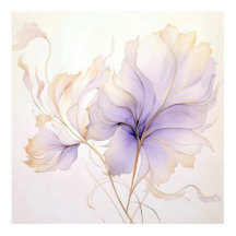 Lavender & Gold Abstract Watercolor Flower