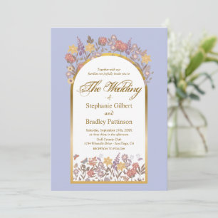 Lavender Gold Botanical Floral Elegant Wedding Invitation