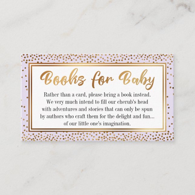 Lavender Gold Confetti Book Request Insert Cards (Front)