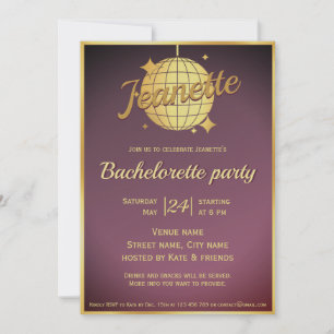 Lavender gold disco ball bachelorette party  invitation