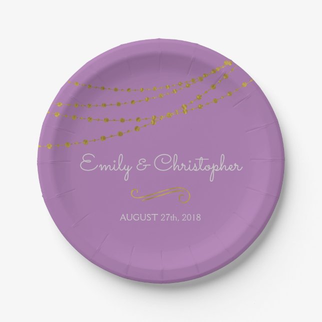 Lavender & Gold Foil String Lights Plates (Front)