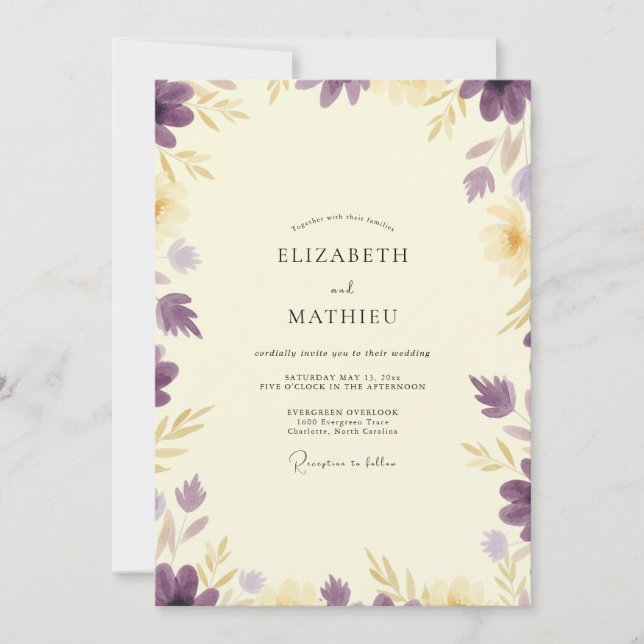Lavender Gold Foliage Eucalyptus Wedding Invitation (Front)