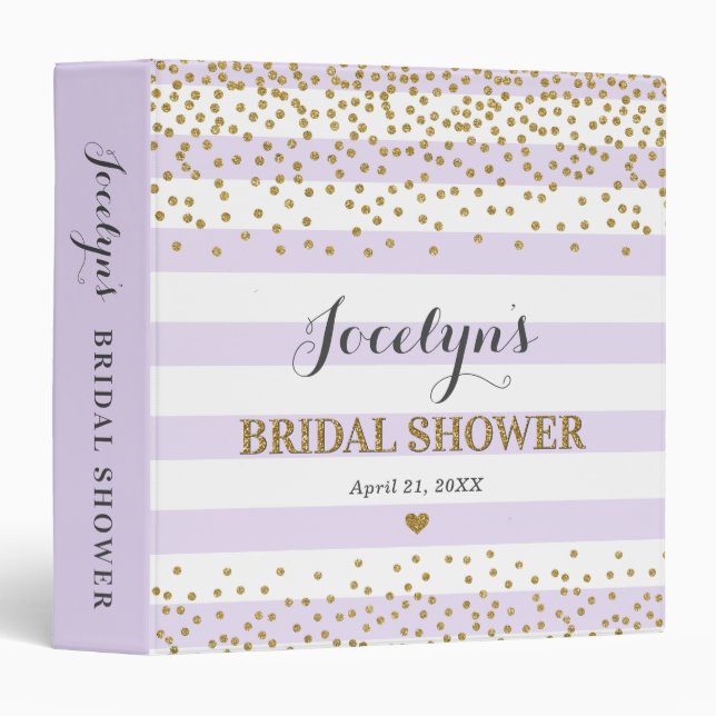 Lavender Gold Glitter Bridal Shower Organizer Book Binder (Front/Spine)
