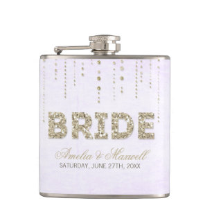 Lavender & Gold Glitter Look Bride Flask