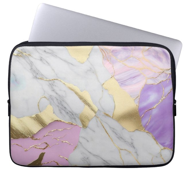 Lavender & Gold Marble Luxe Laptop Sleeve (Front)