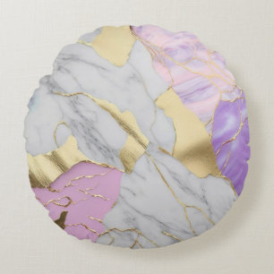 Lavender & Gold Marble Luxe Round Pillow