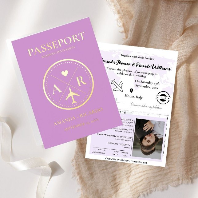 Lavender & Gold Passport  Wedding Invitation (Creator Uploaded)