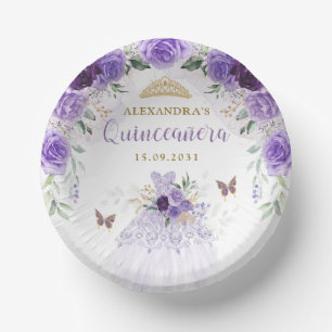Lavender Gold Quinceanera Dress 15th Birthday Paper Plate