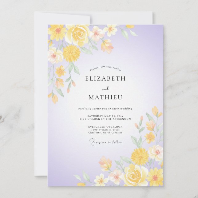 Lavender Gold Ranunculus Eucalyptus Wedding Invitation (Front)