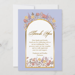 Lavender Gold Script Modern Floral Elegant Wedding Thank You Card