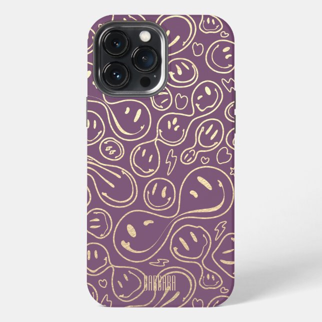 Lavender Gold Smile Smiling Face Pattern Modern iPhone Case (Back)