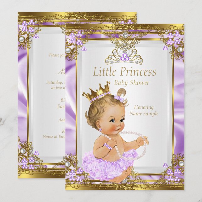 Lavender Gold White Princess Baby Shower Blonde Invitation (Front/Back)