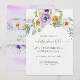 Lavender Golden Amber Rose Floral Baby Shower Girl Invitation