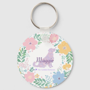 Lavender Golden Retriever Silhouette Wreath Photo Keychain