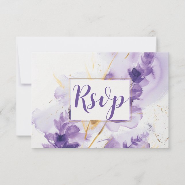 Lavender Golden Watercolor Floral RSVP Card (Front)