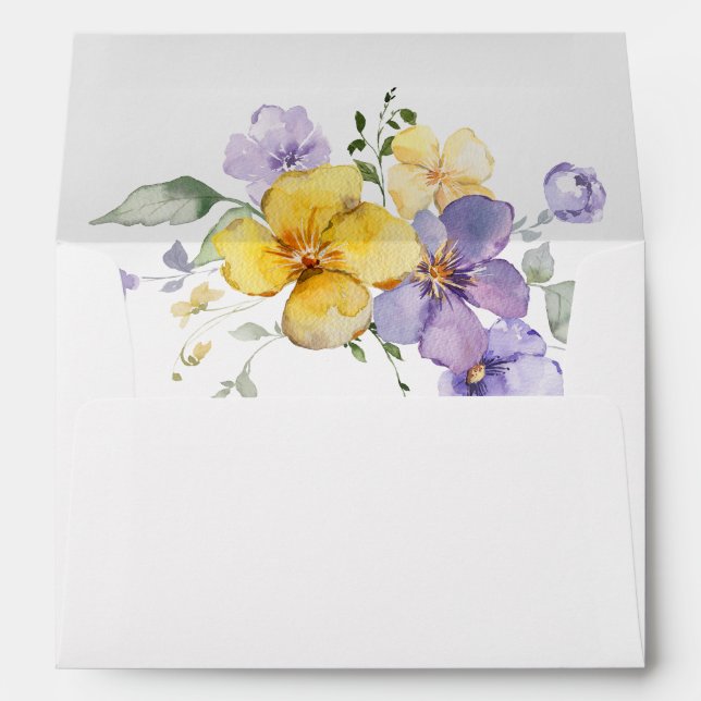 Lavender Golden Yellow Floral Wedding Invitation Envelope (Back (Bottom))