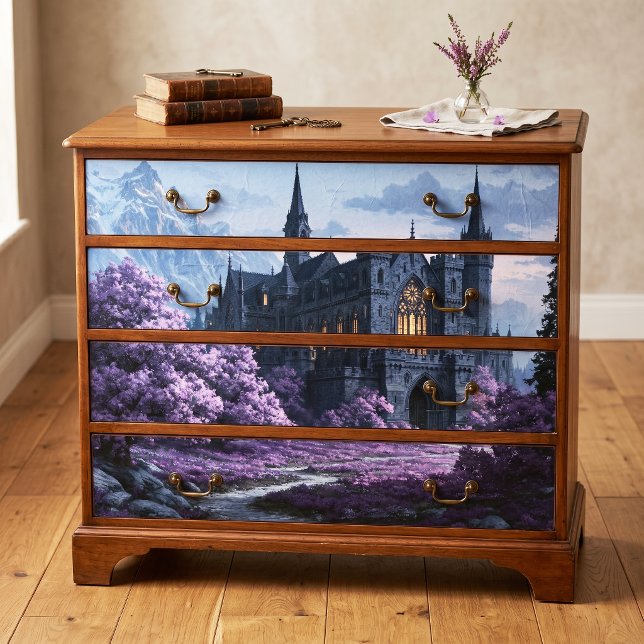 Lavender Gothic Castle Mountain Scene Decoupage Tissue Paper (Creator Uploaded)