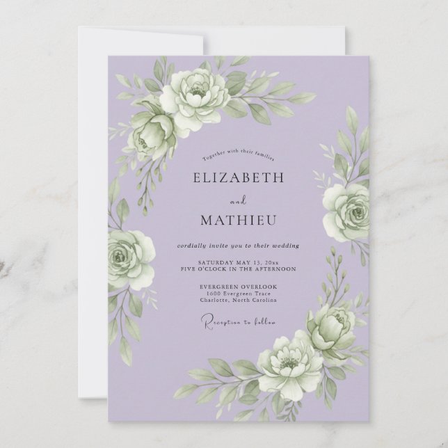 Lavender Graceful Floral Wedding Invitation (Front)