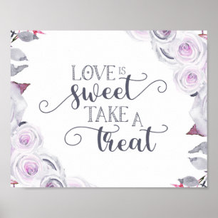 Lavender & Gray Floral Wreath Love is Sweet Treat Poster