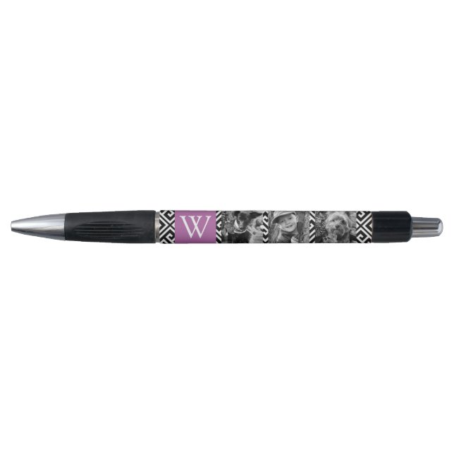 Lavender Greek Key and Monogram Photo Collage Pen (Front)