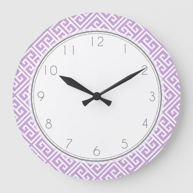 Lavender Greek Key Pattern Large Clock (Front)