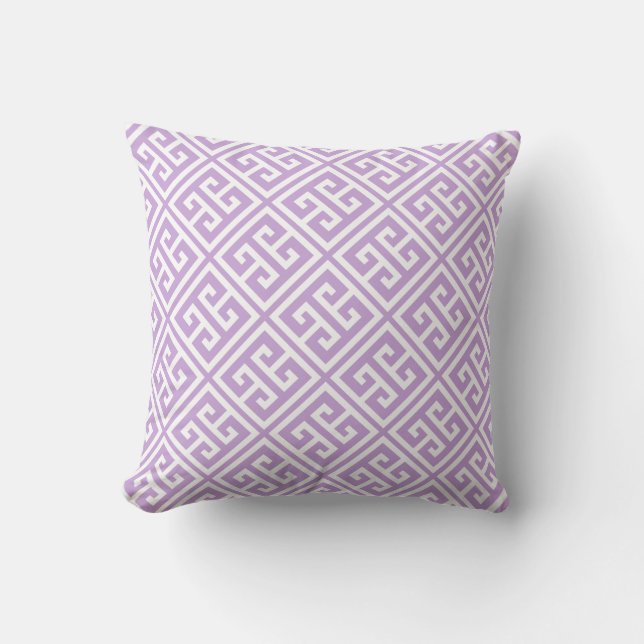 Lavender Greek Key Pattern Throw Pillow (Front)