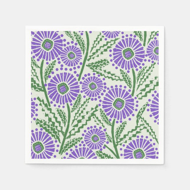 Lavender Green And White Block Print  Napkin (Front)