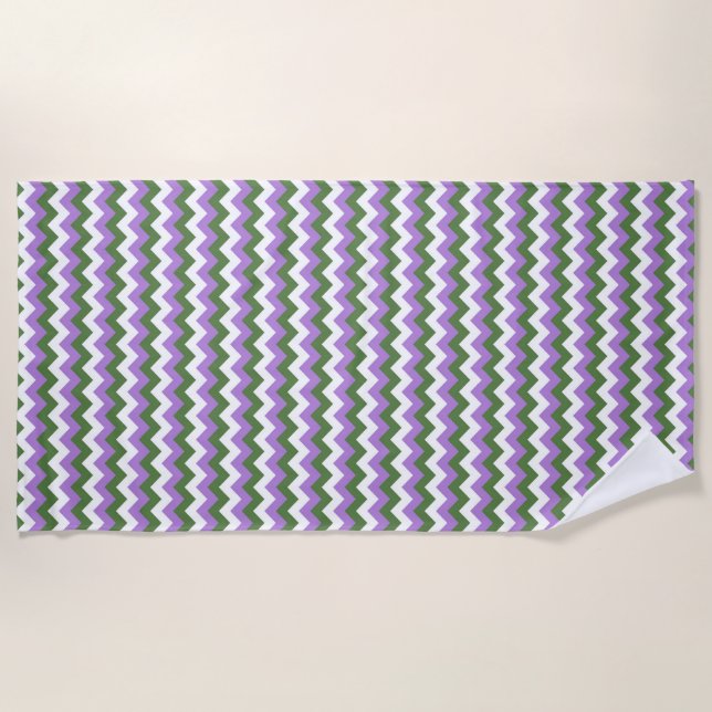 Lavender, Green and White Chevron Zigzag Beach Towel (Front)