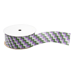 Lavender, Green and White Chevron Zigzag Grosgrain Ribbon