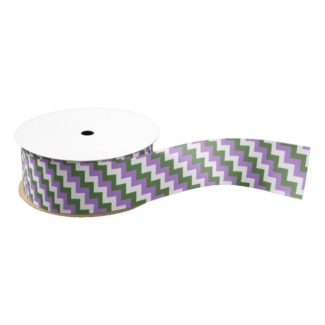Lavender, Green and White Chevron Zigzag Grosgrain Ribbon (Spool)