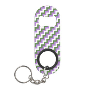 Lavender, Green and White Chevron Zigzag Keychain Bottle Opener