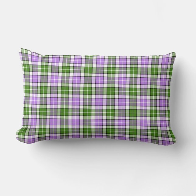 Lavender, Green and White Plaid Lumbar Pillow (Front)