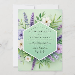 Lavender Green Floral Whimsy Wedding Invitation