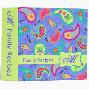 Lavender Green Modern Paisley Pattern Monogram Binder