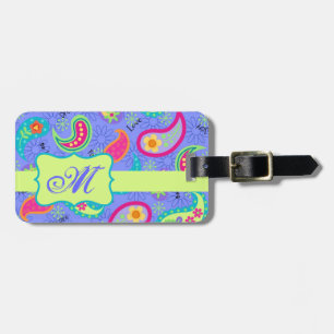 Lavender Green Modern Paisley Pattern Monogram Luggage Tag