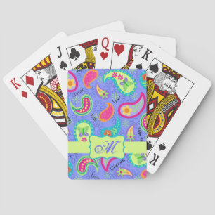 Lavender Green Modern Paisley Pattern Monogram Playing Cards
