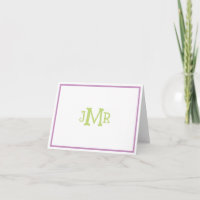 Lavender & Green Monogram folded Thank You Card