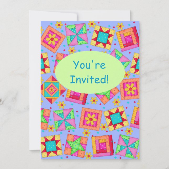 Lavender Green Patchwork Quilt Block Art Invitation (Front)