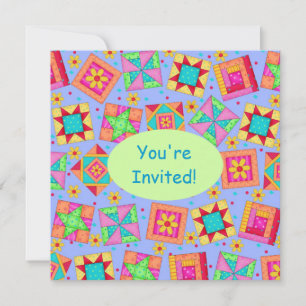 Lavender Green Patchwork Quilt Block Art Invitation