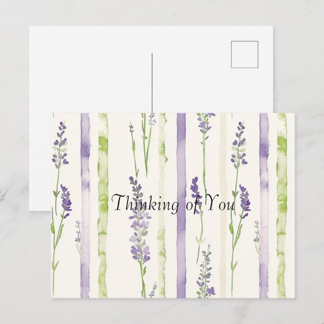 Lavender Green Stripes Floral Thinking of You Postcard (Front/Back)