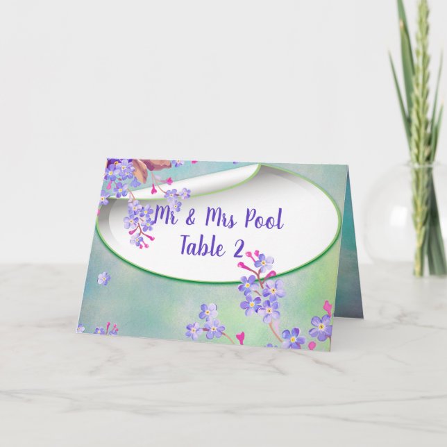 Lavender green wedding table card (Front)