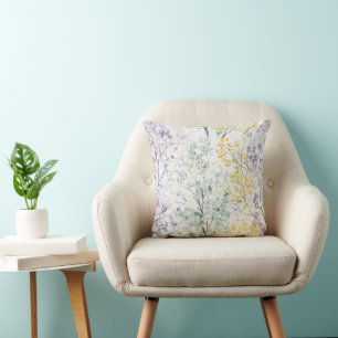 Lavender Green Yellow Trees Throw Pillow