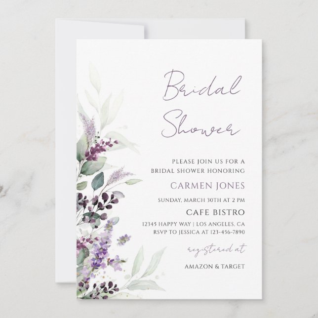 Lavender Greenery Bridal Shower Invitation (Front)