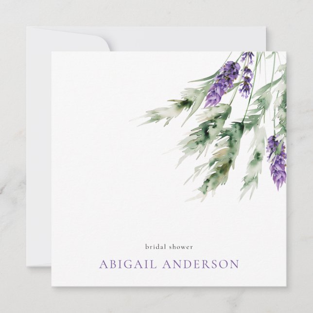 Lavender & Greenery Minimalist Square Shower Invitation (Front)