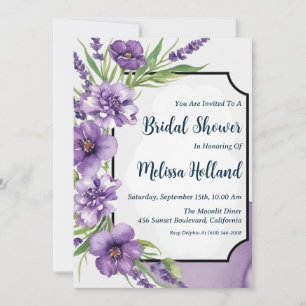 lavender greenery purple floral bridal shower invitation